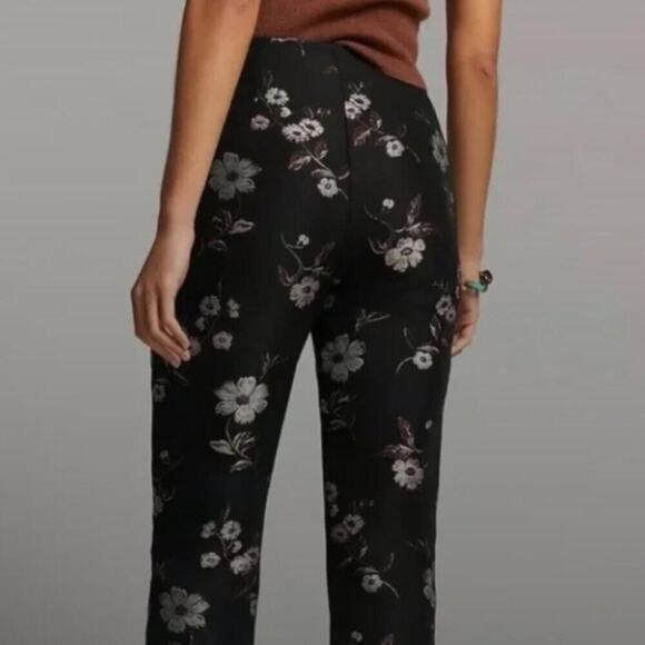 NWT Monique Lhuillier Black Floral Straight Leg Pants - Picture 2 of 13